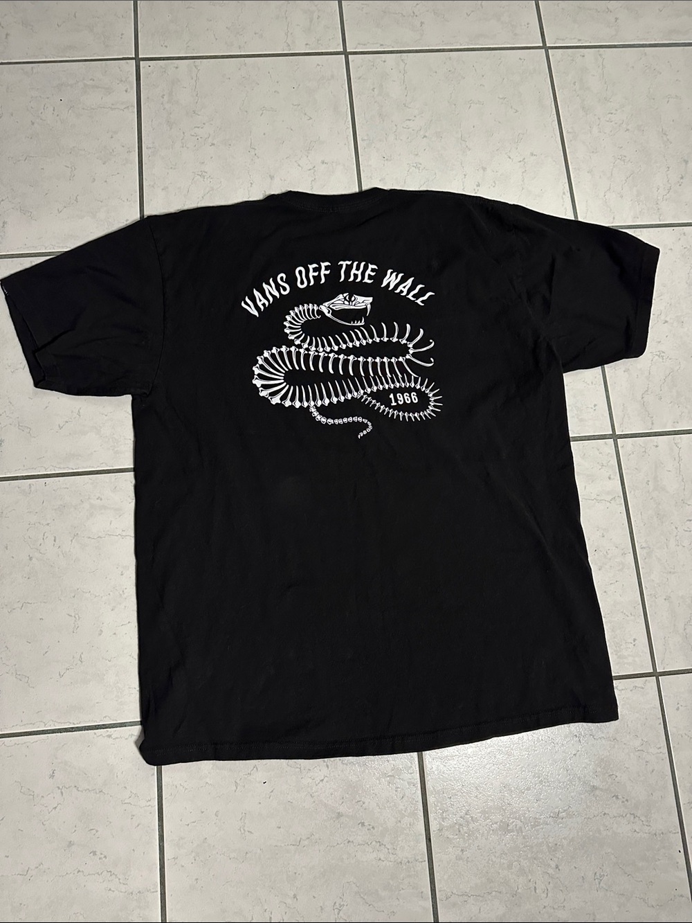 Vans Black Tee with White Reptile Skeleton Graphic